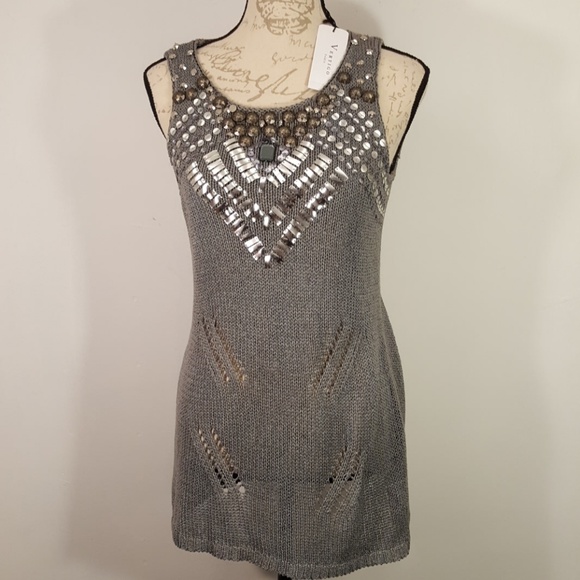 Vertigo Paris Gray Silver Crochet Dress Tunic - Picture 3 of 8